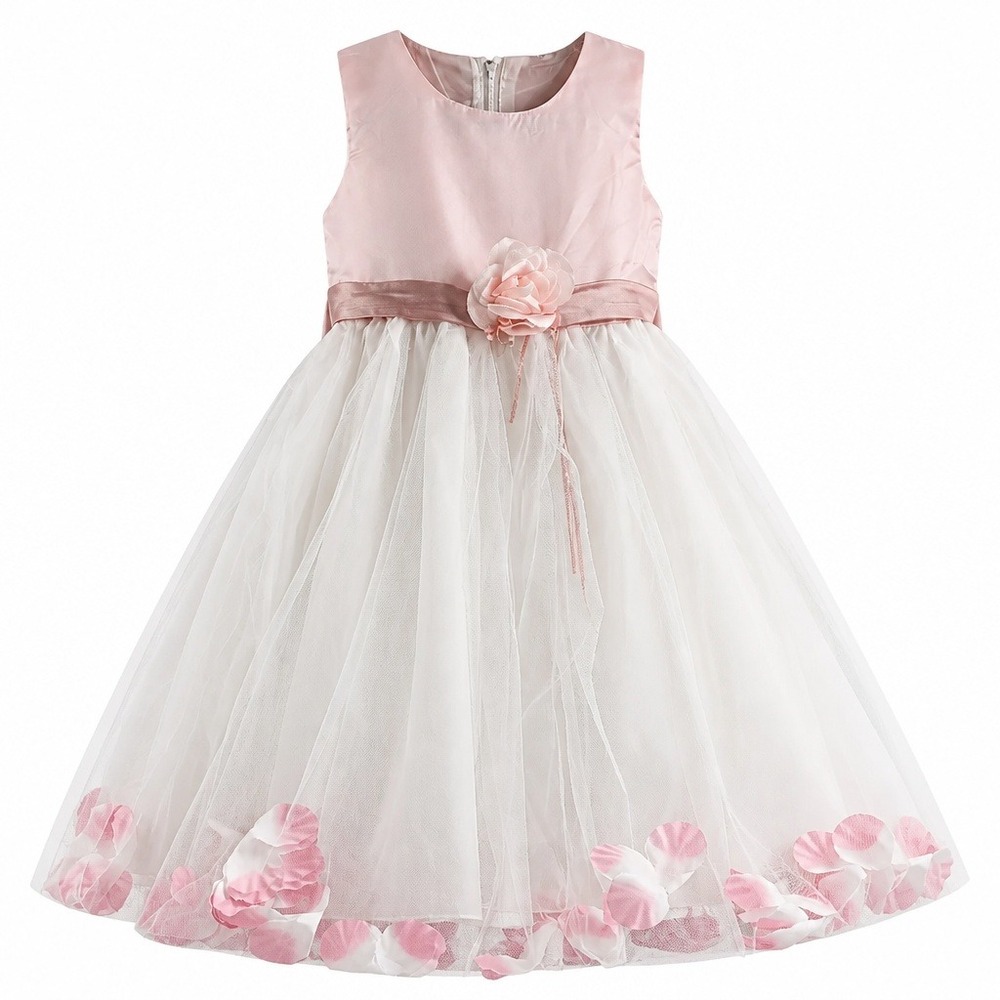 Pink White Flower Girl Dress Floating Petal Mesh Skirt Youth 10 Formal Occasion